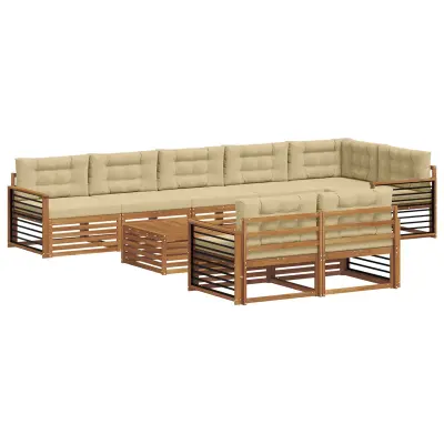 vidaXL Zunanja garnitura za sedenje z blazino 9 pcs Naravna in bež