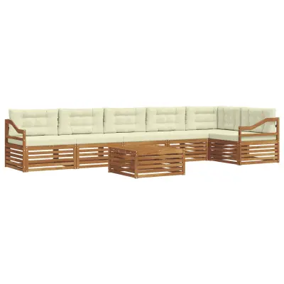 vidaXL Zunanja garnitura za sedenje z blazino 7 pcs Naravna in smetana