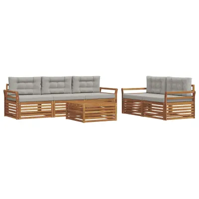 vidaXL Zunanja garnitura za sedenje 6 pcs Naravna in svetlo siva