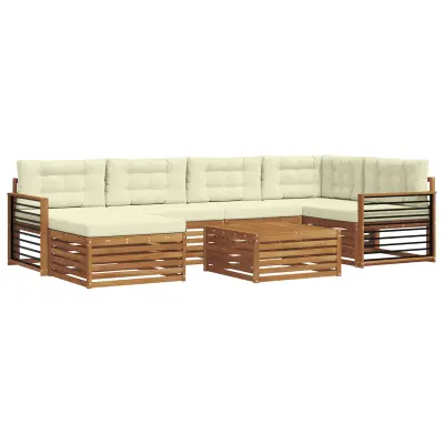 vidaXL Zunanja garnitura za sedenje z blazino 7 pcs Naravna in smetana