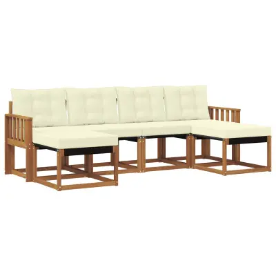 vidaXL Zunanja garnitura za sedenje z blazino 6 pcs Naravna in smetana