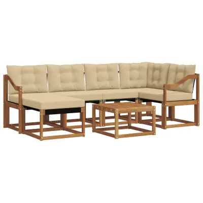 vidaXL Zunanja garnitura za sedenje z blazino 7 pcs Naravna in bež