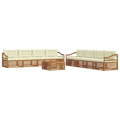 vidaXL Zunanja garnitura za sedenje z blazino 9 pcs Naravna in smetana