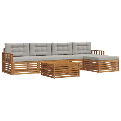 vidaXL Zunanja garnitura za sedenje 6 pcs Naravna in svetlo siva