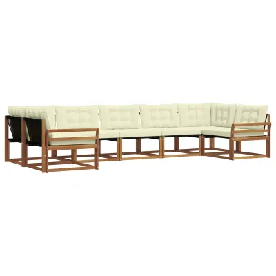 vidaXL Zunanja garnitura za sedenje z blazino 7 pcs Naravna in smetana