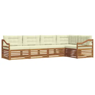vidaXL Zunanja garnitura za sedenje z blazino 5 pcs Naravna in smetana