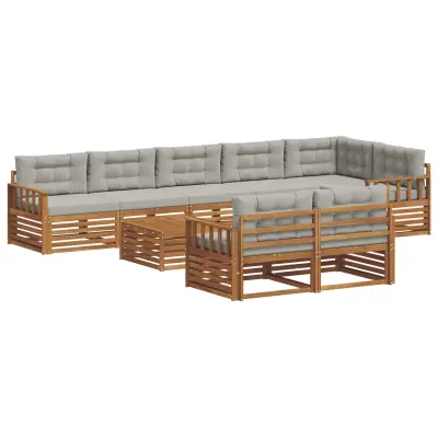 vidaXL Zunanja garnitura za sedenje 9 pcs Naravna in svetlo siva