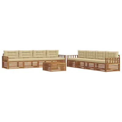 vidaXL Zunanja garnitura za sedenje z blazino 9 pcs Naravna in bež