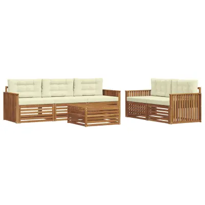 vidaXL Zunanja garnitura za sedenje z blazino 6 pcs Naravna in smetana
