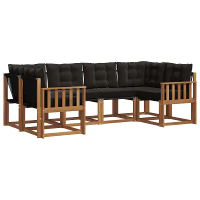 vidaXL Zunanja garnitura za sedenje z blazino 6 pcs Naravna in črna