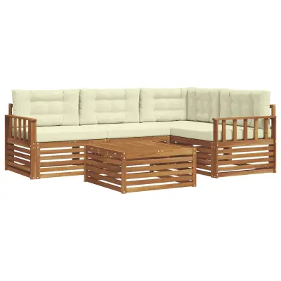 vidaXL Zunanja garnitura za sedenje z blazino 5 pcs Naravna in smetana