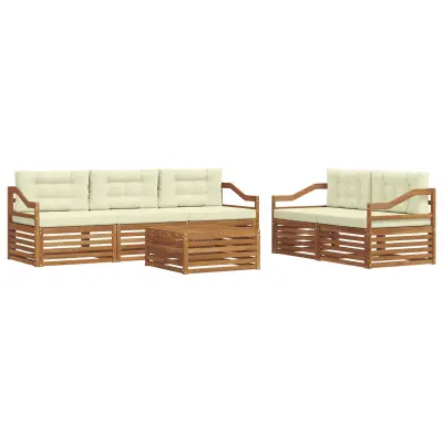 vidaXL Zunanja garnitura za sedenje z blazino 6 pcs Naravna in smetana