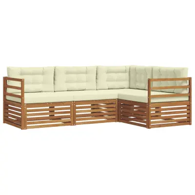 vidaXL Zunanja garnitura za sedenje z blazino 4 pcs Naravna in smetana