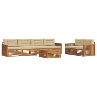 vidaXL Zunanja garnitura za sedenje z blazino 7 pcs Naravna in bež