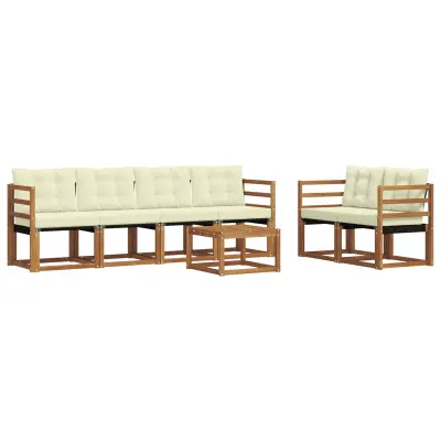 vidaXL Zunanja garnitura za sedenje z blazino 7 pcs Naravna in smetana