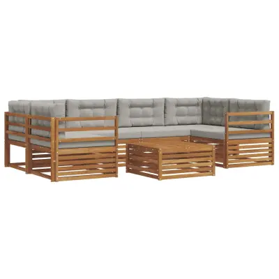 vidaXL Zunanja garnitura za sedenje 7 pcs Naravna in svetlo siva