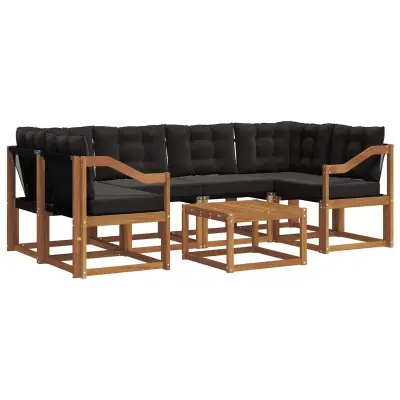 vidaXL Zunanja garnitura za sedenje z blazino 7 pcs Naravna in črna