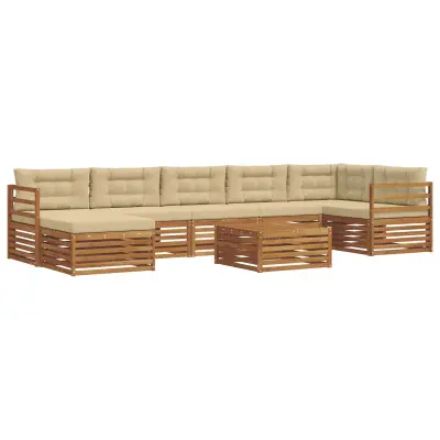 vidaXL Zunanja garnitura za sedenje z blazino 8 pcs Naravna in bež
