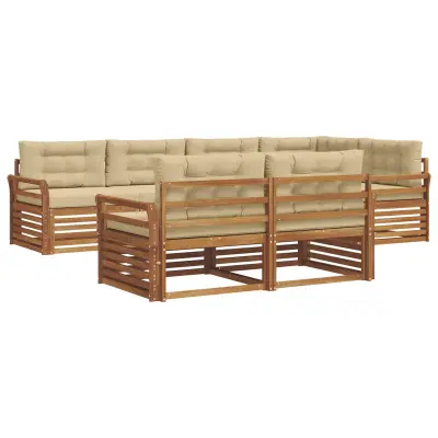 vidaXL Zunanja garnitura za sedenje z blazino 7 pcs Naravna in bež