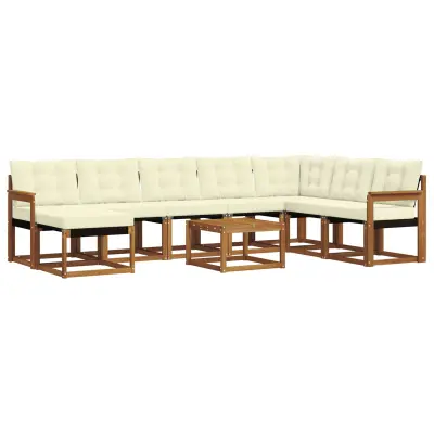 vidaXL Zunanja garnitura za sedenje z blazino 9 pcs Naravna in smetana