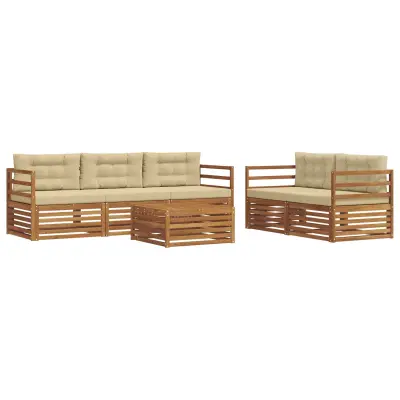 vidaXL Zunanja garnitura za sedenje z blazino 6 pcs Naravna in bež