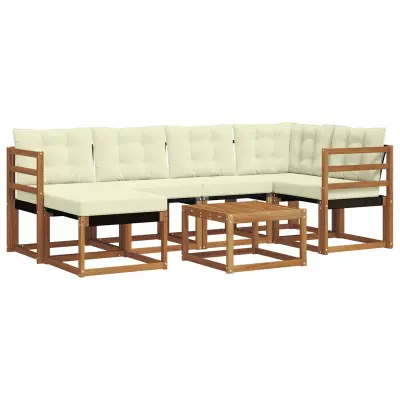 vidaXL Zunanja garnitura za sedenje z blazino 7 pcs Naravna in smetana