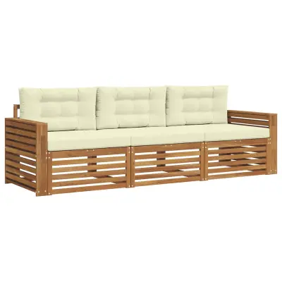 vidaXL Zunanja garnitura za sedenje z blazino 3 pcs Naravna in smetana