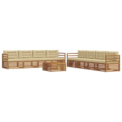 vidaXL Zunanja garnitura za sedenje z blazino 9 pcs Naravna in bež
