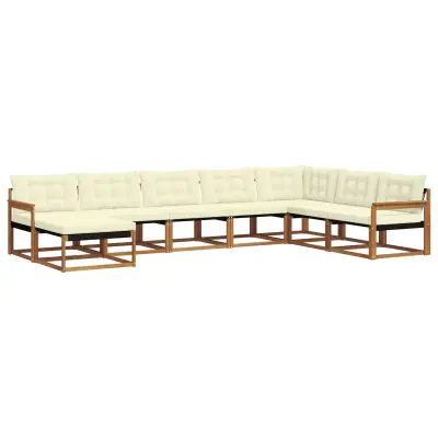vidaXL Zunanja garnitura za sedenje z blazino 8 pcs Naravna in smetana