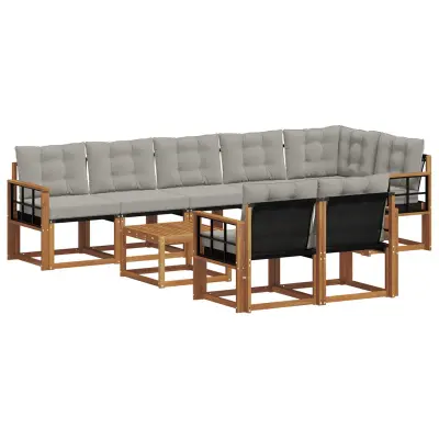 vidaXL Zunanja garnitura za sedenje 9 pcs Naravna in svetlo siva