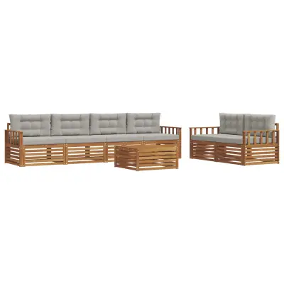 vidaXL Zunanja garnitura za sedenje 7 pcs Naravna in svetlo siva