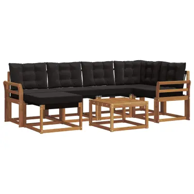 vidaXL Zunanja garnitura za sedenje z blazino 7 pcs Naravna in črna