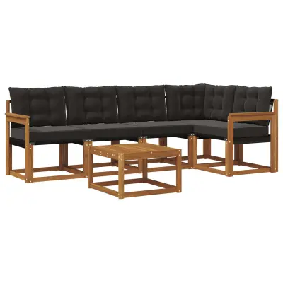 vidaXL Zunanja garnitura za sedenje z blazino 6 pcs Naravna in črna