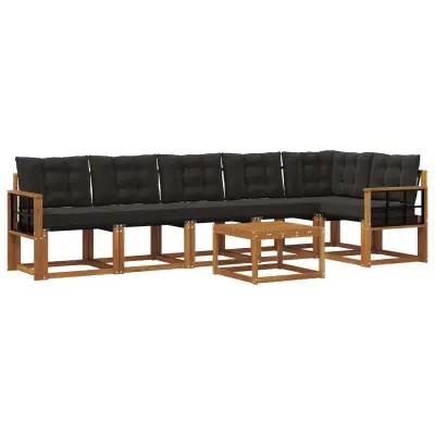 vidaXL Zunanja garnitura za sedenje z blazino 7 pcs Naravna in črna
