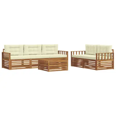 vidaXL Zunanja garnitura za sedenje z blazino 6 pcs Naravna in smetana