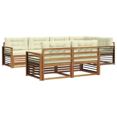 vidaXL Zunanja garnitura za sedenje z blazino 7 pcs Naravna in smetana