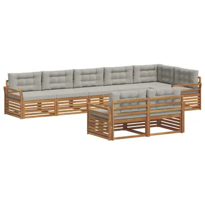 vidaXL Zunanja garnitura za sedenje 8 pcs Naravna in svetlo siva