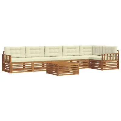 vidaXL Zunanja garnitura za sedenje z blazino 7 pcs Naravna in smetana