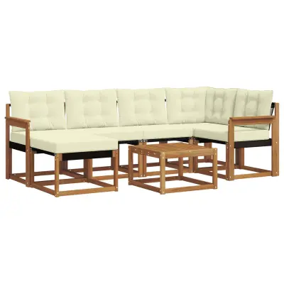 vidaXL Zunanja garnitura za sedenje z blazino 7 pcs Naravna in smetana