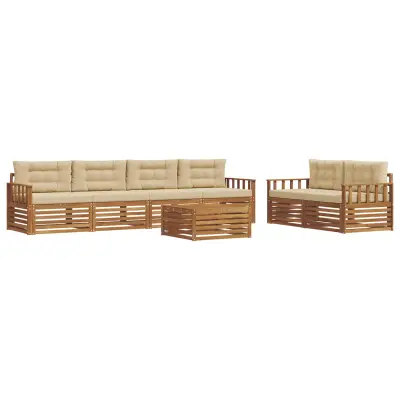 vidaXL Zunanja garnitura za sedenje z blazino 7 pcs Naravna in bež