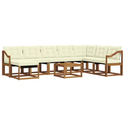 vidaXL Zunanja garnitura za sedenje z blazino 9 pcs Naravna in smetana