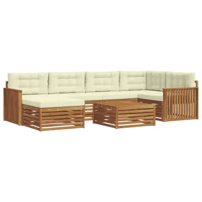 vidaXL Zunanja garnitura za sedenje z blazino 7 pcs Naravna in smetana