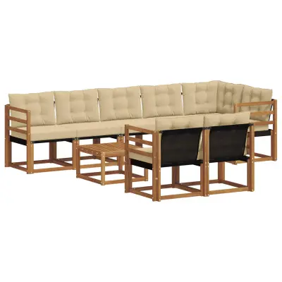 vidaXL Zunanja garnitura za sedenje z blazino 9 pcs Naravna in bež