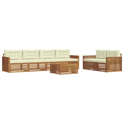 vidaXL Zunanja garnitura za sedenje z blazino 7 pcs Naravna in smetana