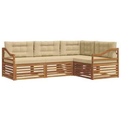vidaXL Zunanja garnitura za sedenje z blazino 4 pcs Naravna in bež
