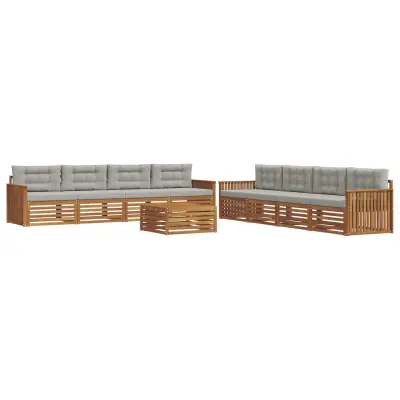 vidaXL Zunanja garnitura za sedenje 9 pcs Naravna in svetlo siva