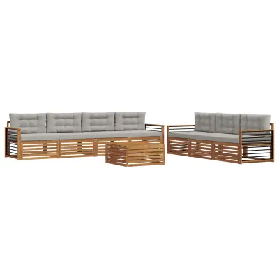 vidaXL Zunanja garnitura za sedenje 8 pcs Naravna in svetlo siva