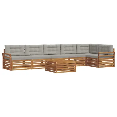 vidaXL Zunanja garnitura za sedenje 7 pcs Naravna in svetlo siva