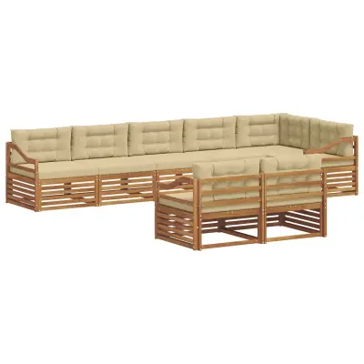 vidaXL Zunanja garnitura za sedenje z blazino 8 pcs Naravna in bež