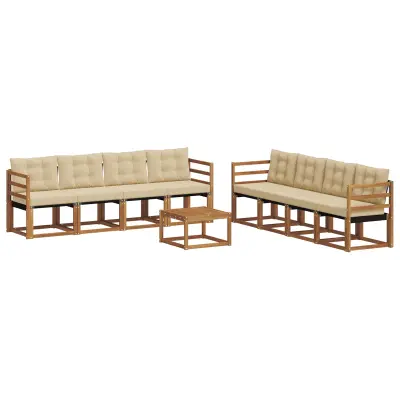 vidaXL Zunanja garnitura za sedenje z blazino 9 pcs Naravna in bež